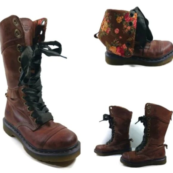 Dr. Martens vintage Triumph brown leather boots w/ floral lining, women's size 6